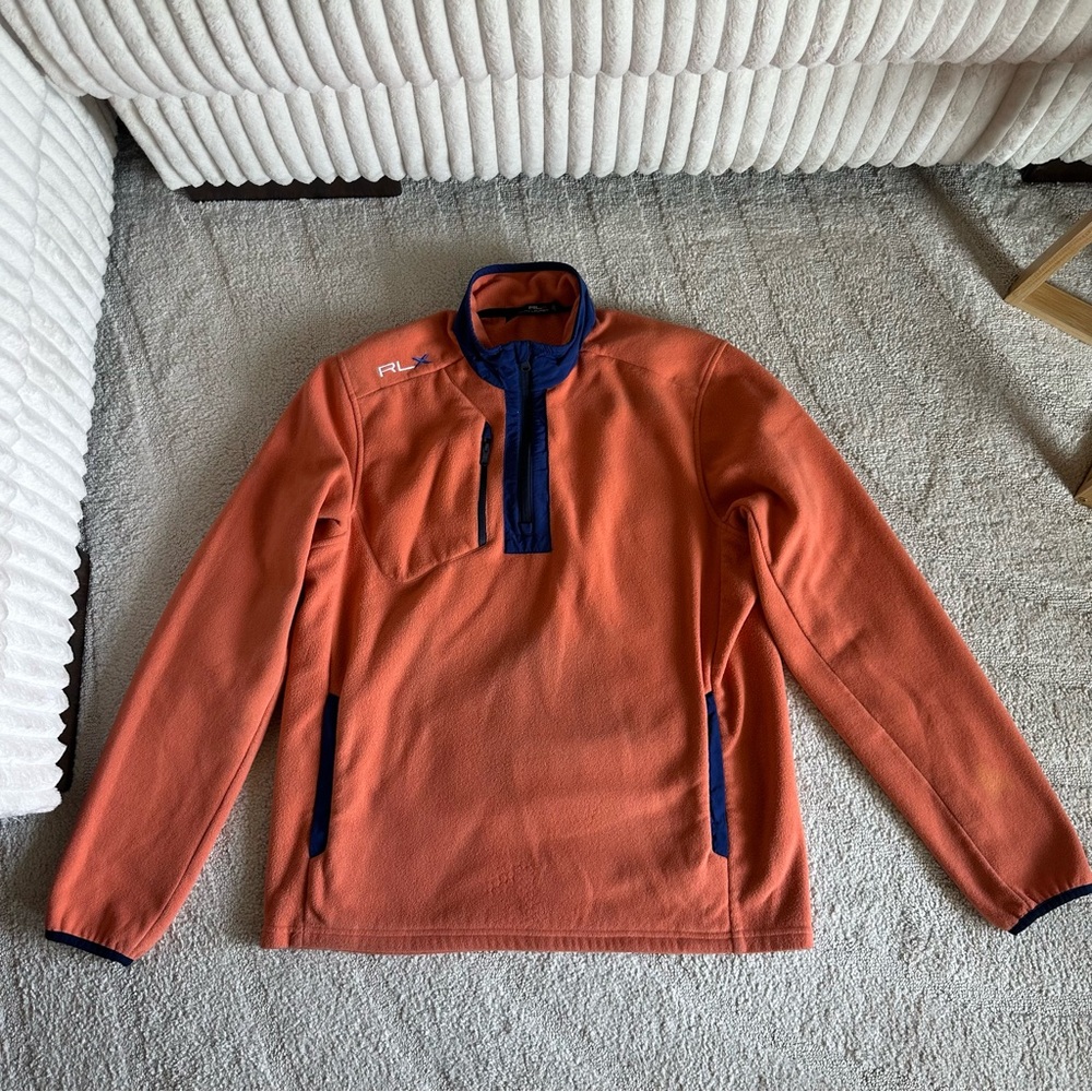 Ralph Lauren RLX Orange Fleece Pullover with Blue Trim